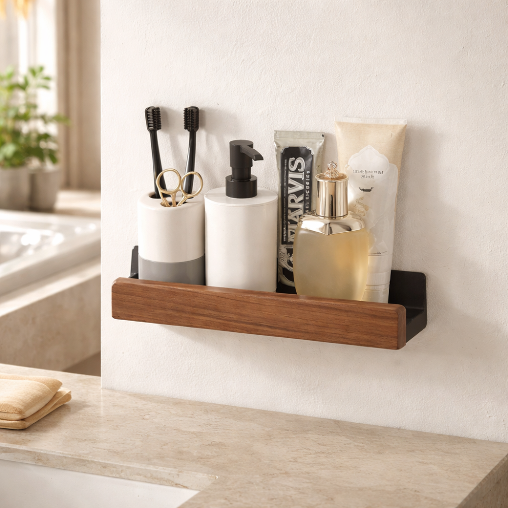 Solid wood bathroom wall shelf | Vionara