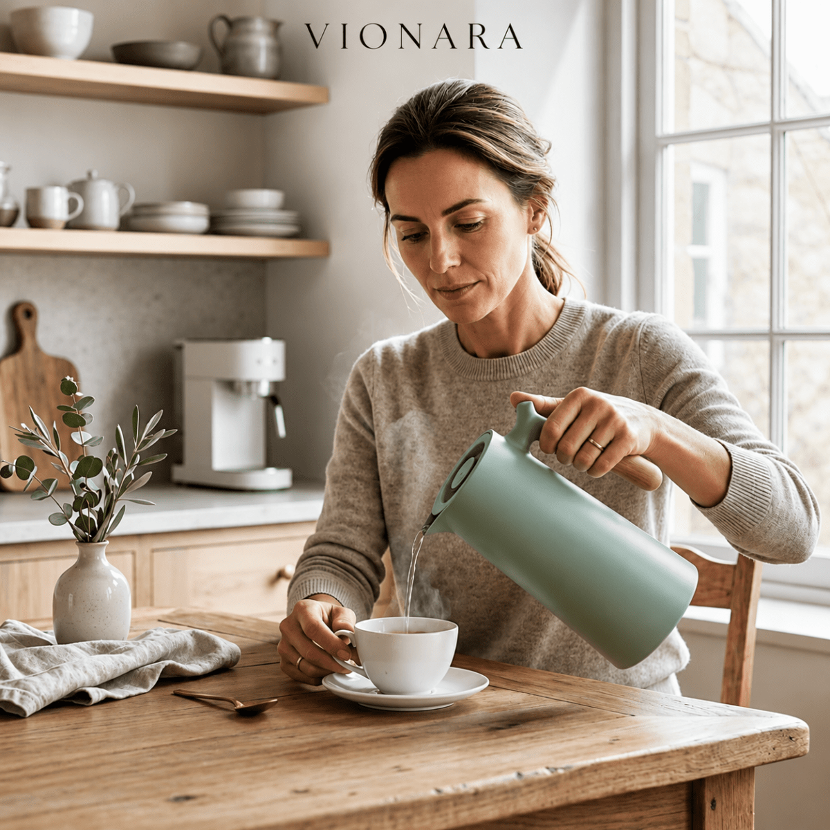 Virelle Maison - Carafe isotherme en acier avec poignée en bois naturel | Vionara