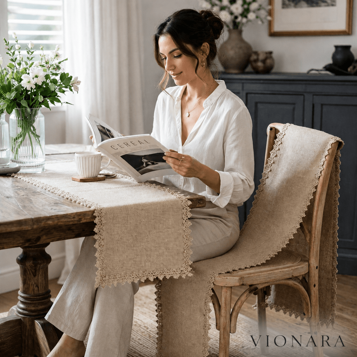 Virelle Maison - Chemin de table en jute naturel tissé | Vionara
