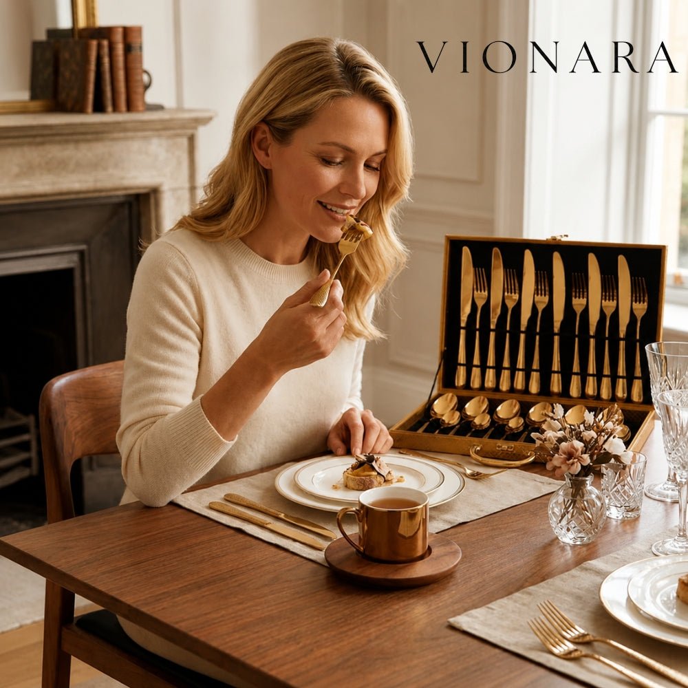 Virelle Maison - Ménagère en acier inoxydable doré poli – Forme goutte d’eau | Vionara