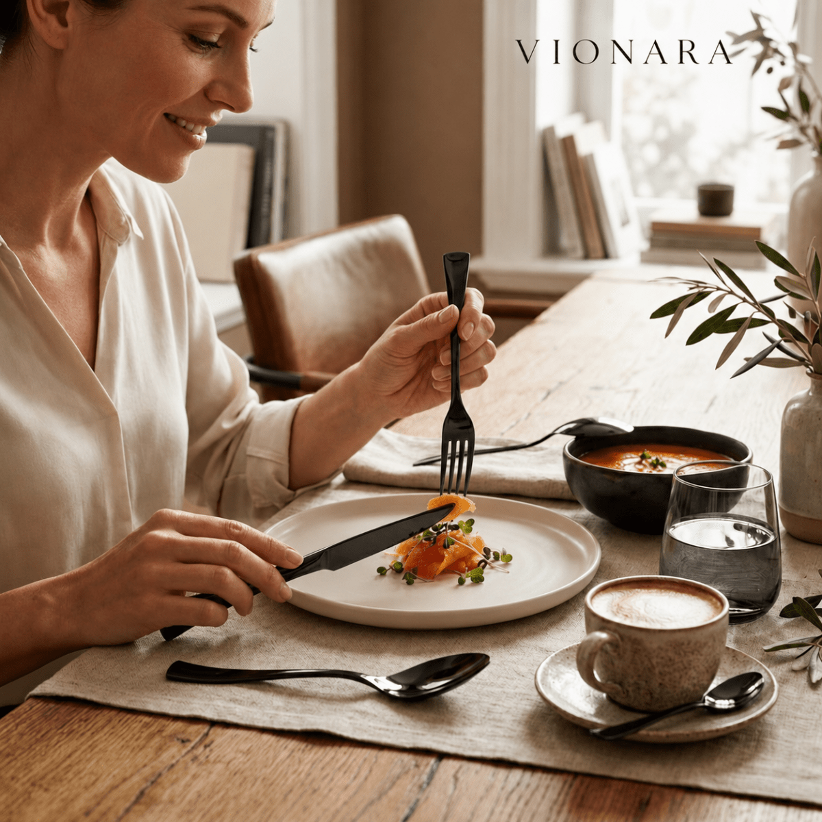 Virelle Maison - Ménagère en acier inoxydable noir mat – Finition moderne | Vionara
