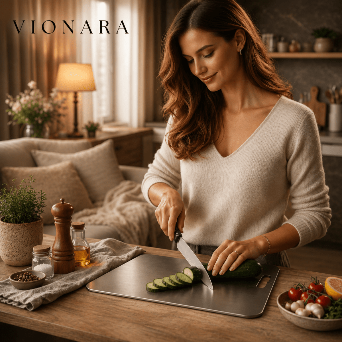 Virelle Maison - Planche à découper en acier inoxydable brossé | Vionara