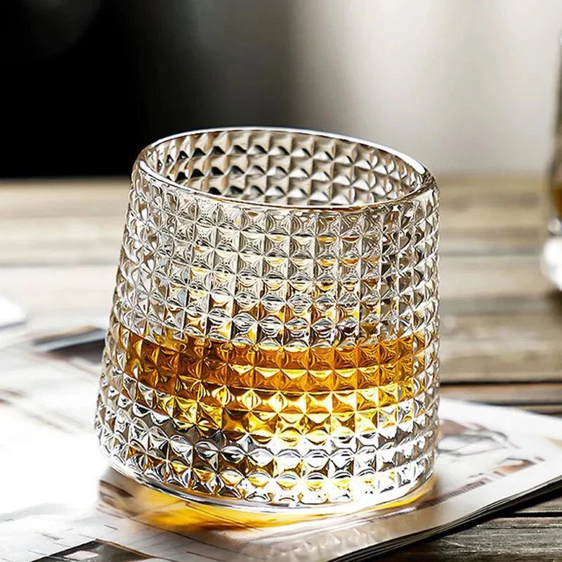 Rotating Textured Whiskey Glass in Blown Glass | Vionara