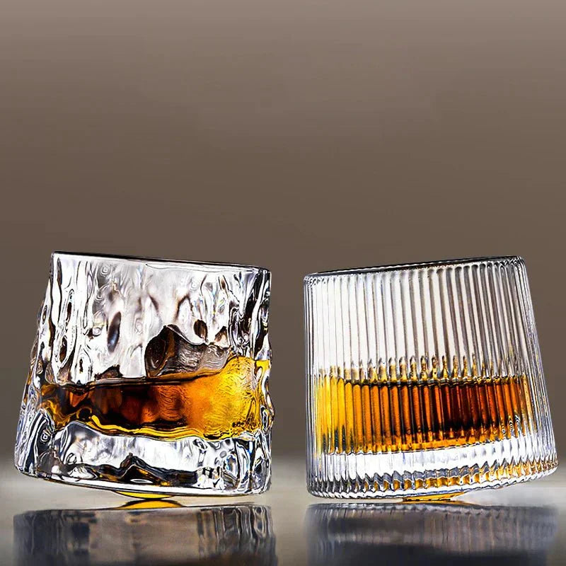 Rotating Textured Whiskey Glass in Blown Glass | Vionara