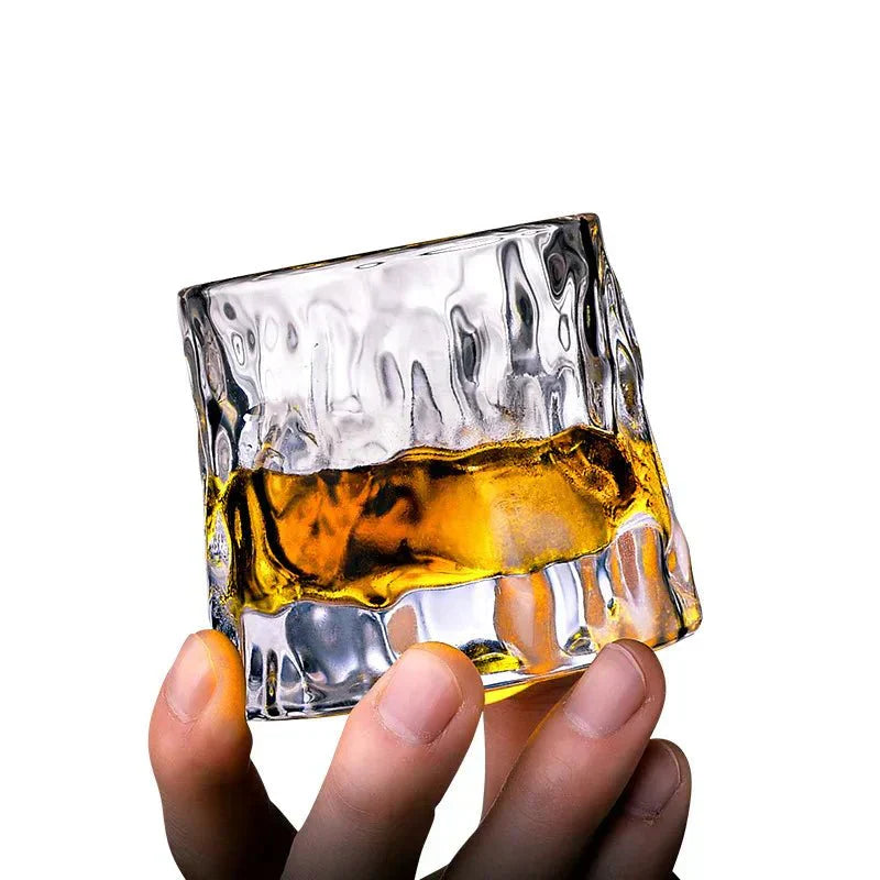 Rotating Textured Whiskey Glass in Blown Glass | Vionara