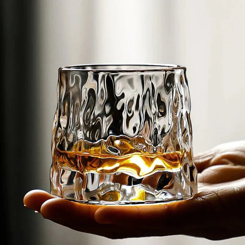 Rotating Textured Whiskey Glass in Blown Glass | Vionara