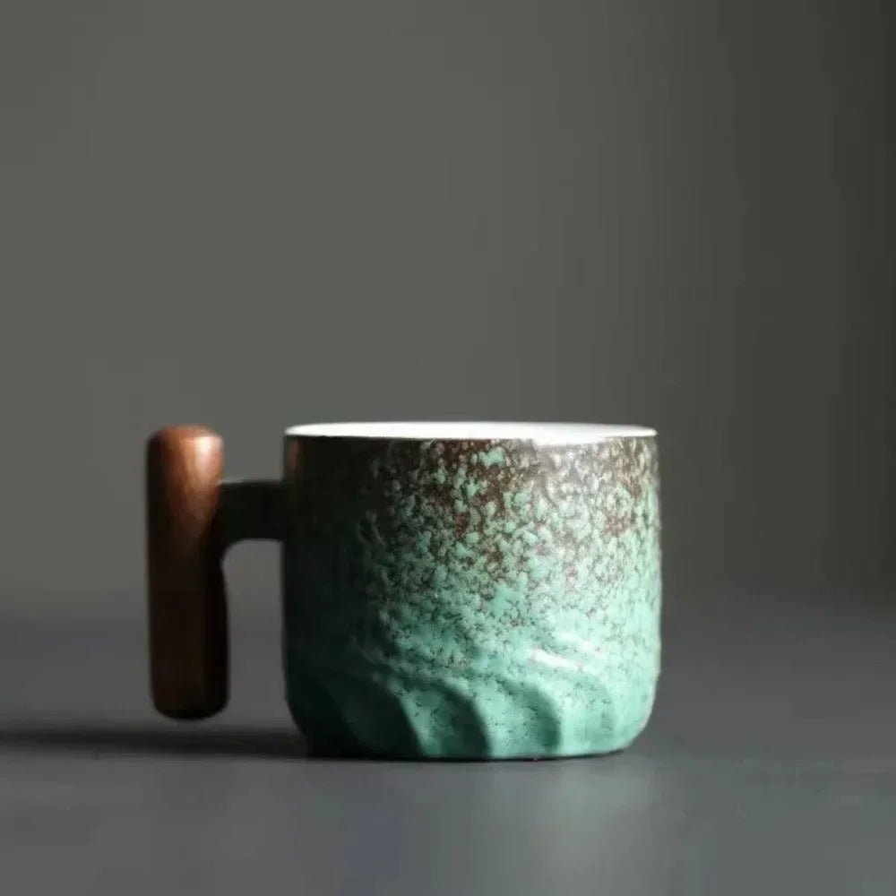 Vionara - Tasse à espresso vintage en céramique avec poignée en bois