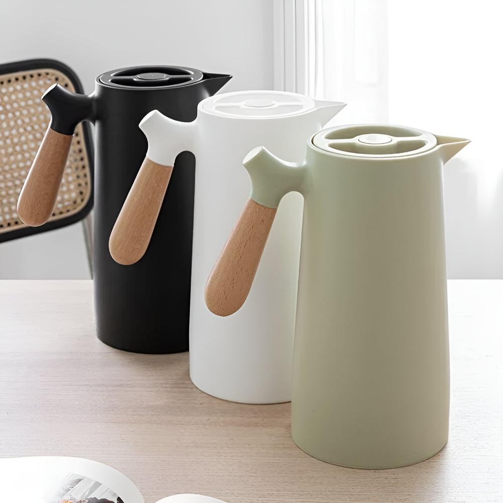 Vionara - Carafe isotherme en acier avec poignée en bois naturel | Vionara