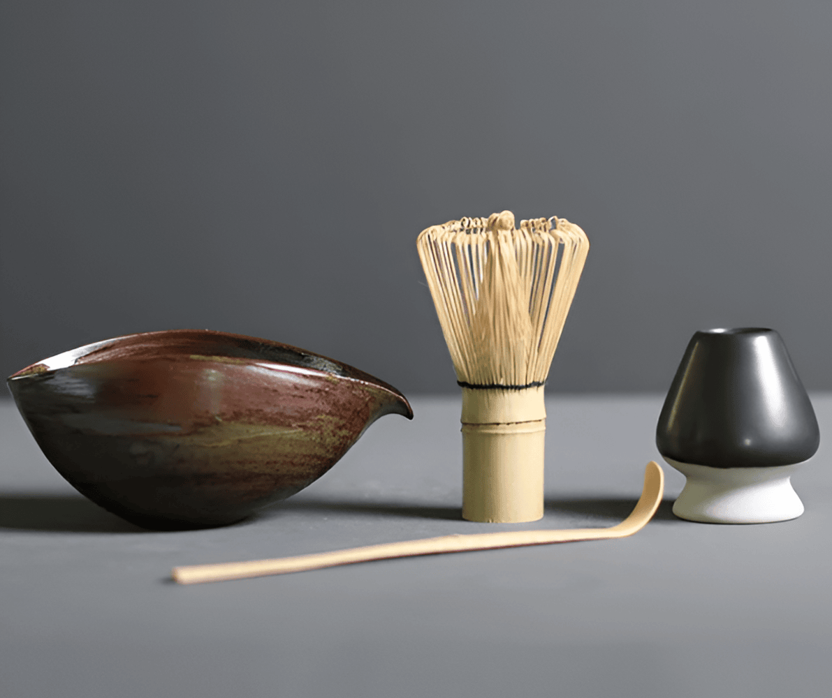 Vionara - Service à matcha japonais en céramique et bambou – 4 pièces