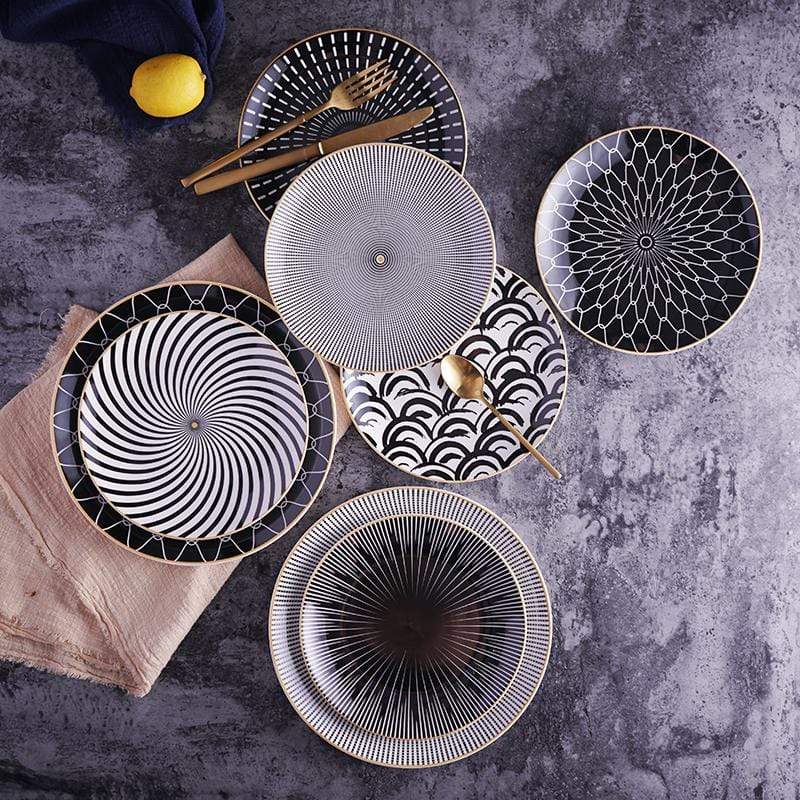 Vionara - Assiette en céramique ronde à motifs abstraits | Vionara