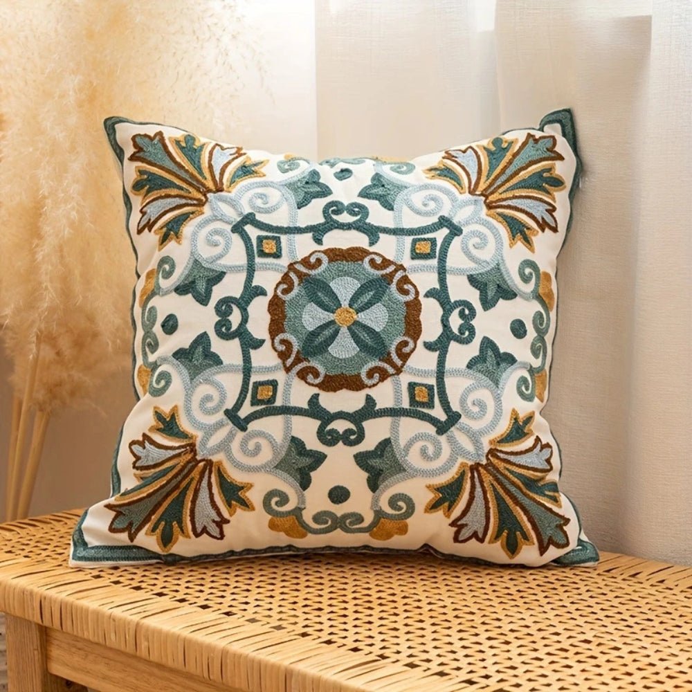 Vionara - Housse de coussin décorative brodée en microfibre vintage