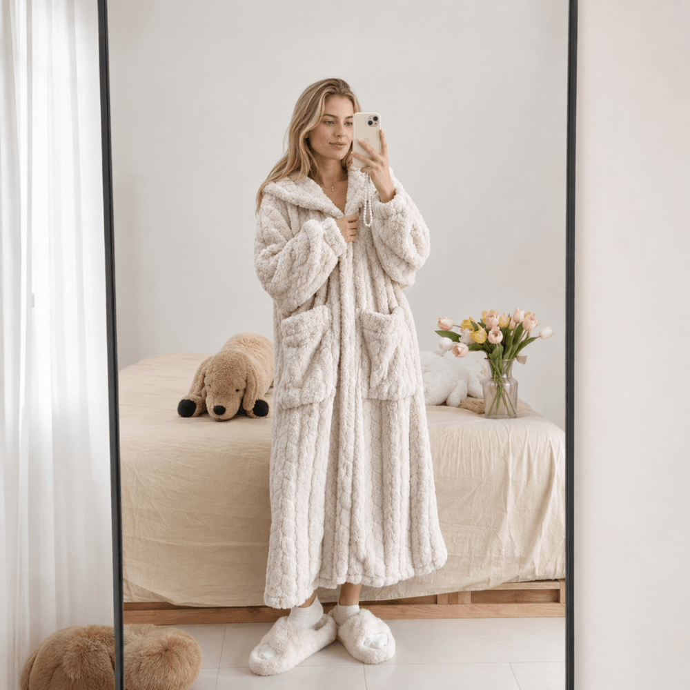 Vionara - Peignoir léger en coton texturé avec capuche pour intérieur | Vionara