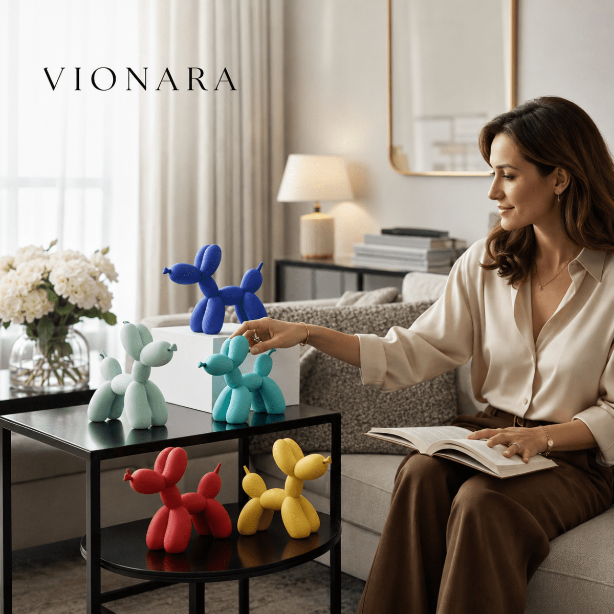 Vionara - Sculpture décorative en résine finition lisse forme ballon chien | Vionara