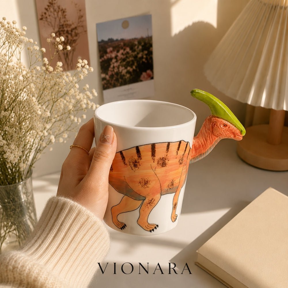 Vionara - Mug en céramique peint à la main – Motif dinosaure ludique | Vionara