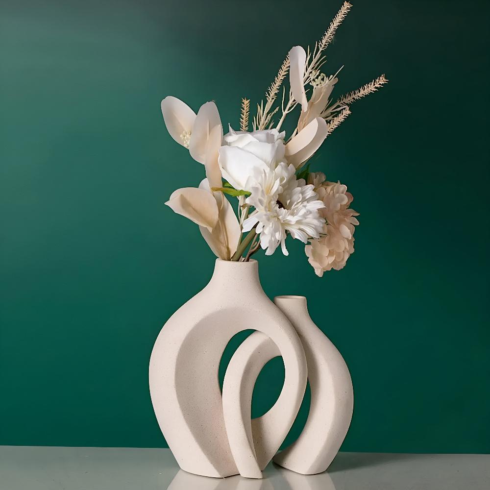 Vionara - Duo de vases en céramique mate, formes abstraites entrelacées