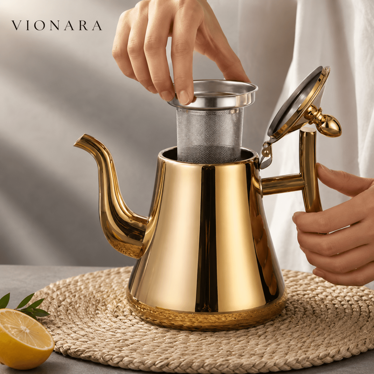 Vionara - Bouilloire en acier inoxydable avec filtre intégré | Vionara