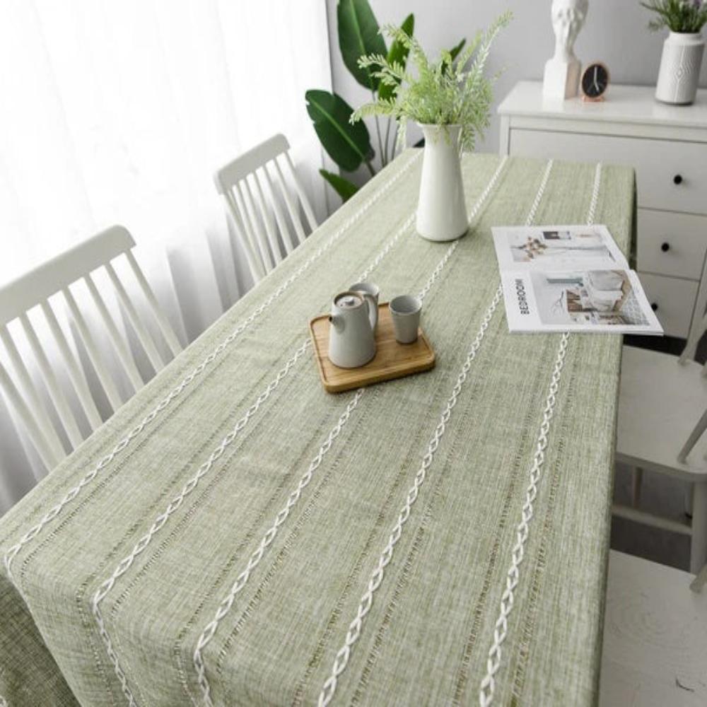 Vionara - Nappe coton-lin rayée brodée | Vionara