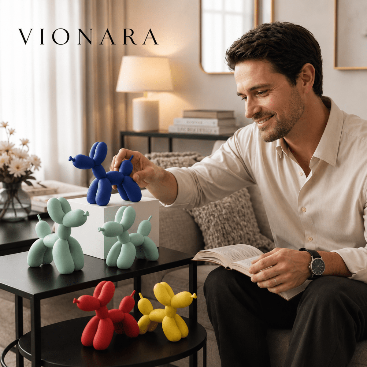 Vionara - Sculpture décorative en résine finition lisse forme ballon chien | Vionara