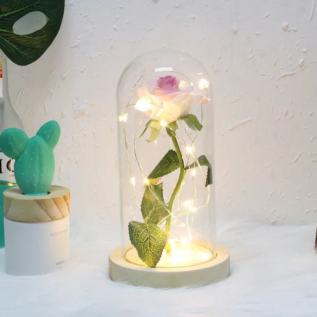 Vionara - Rose préservée sous cloche en verre avec éclairage LED | Vionara