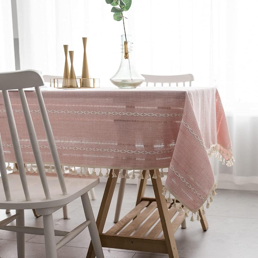 Vionara - Nappe coton-lin rayée brodée | Vionara