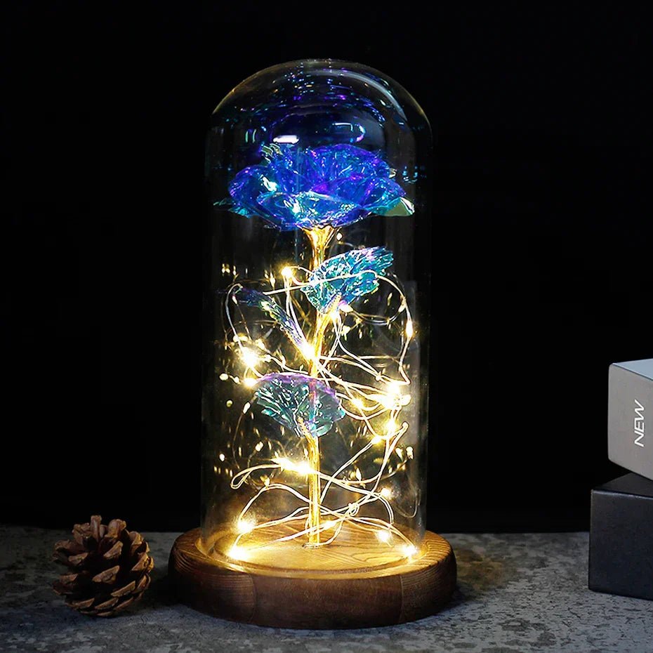 Vionara - Rose préservée sous cloche en verre avec éclairage LED | Vionara