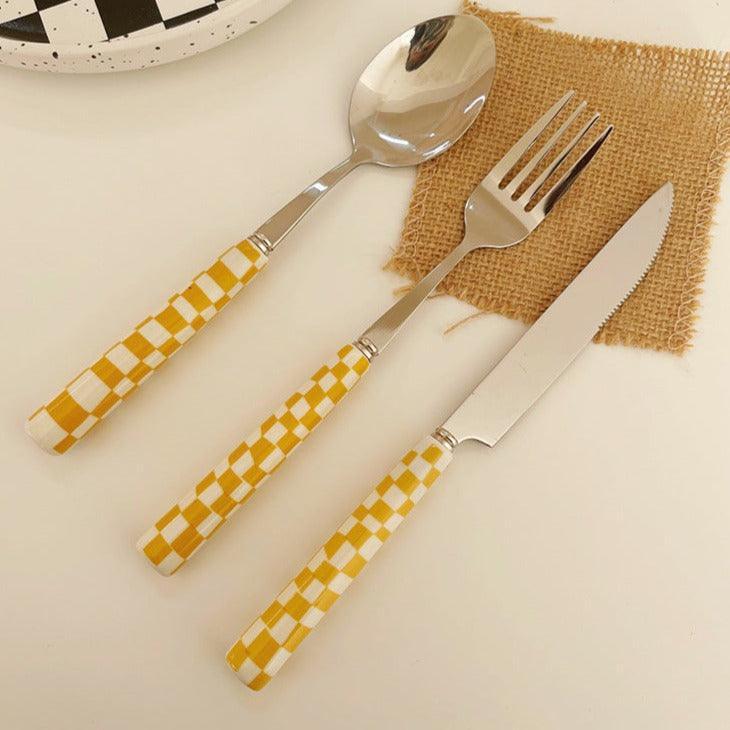 Vionara - Couverts en inox à motif damier, colorés et durables | Vionara