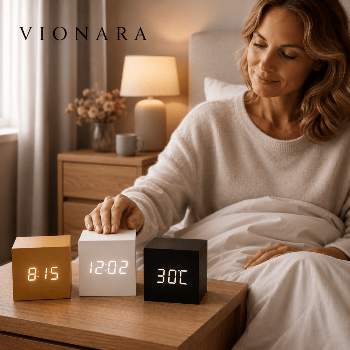 Vionara - Réveil LED en bois minimaliste avec affichage numérique | Vionara
