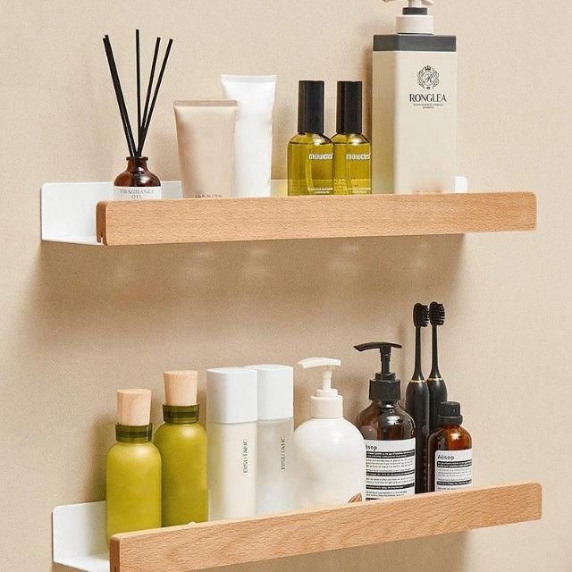Vionara - Étagère murale de salle de bain en bois massif | Vionara