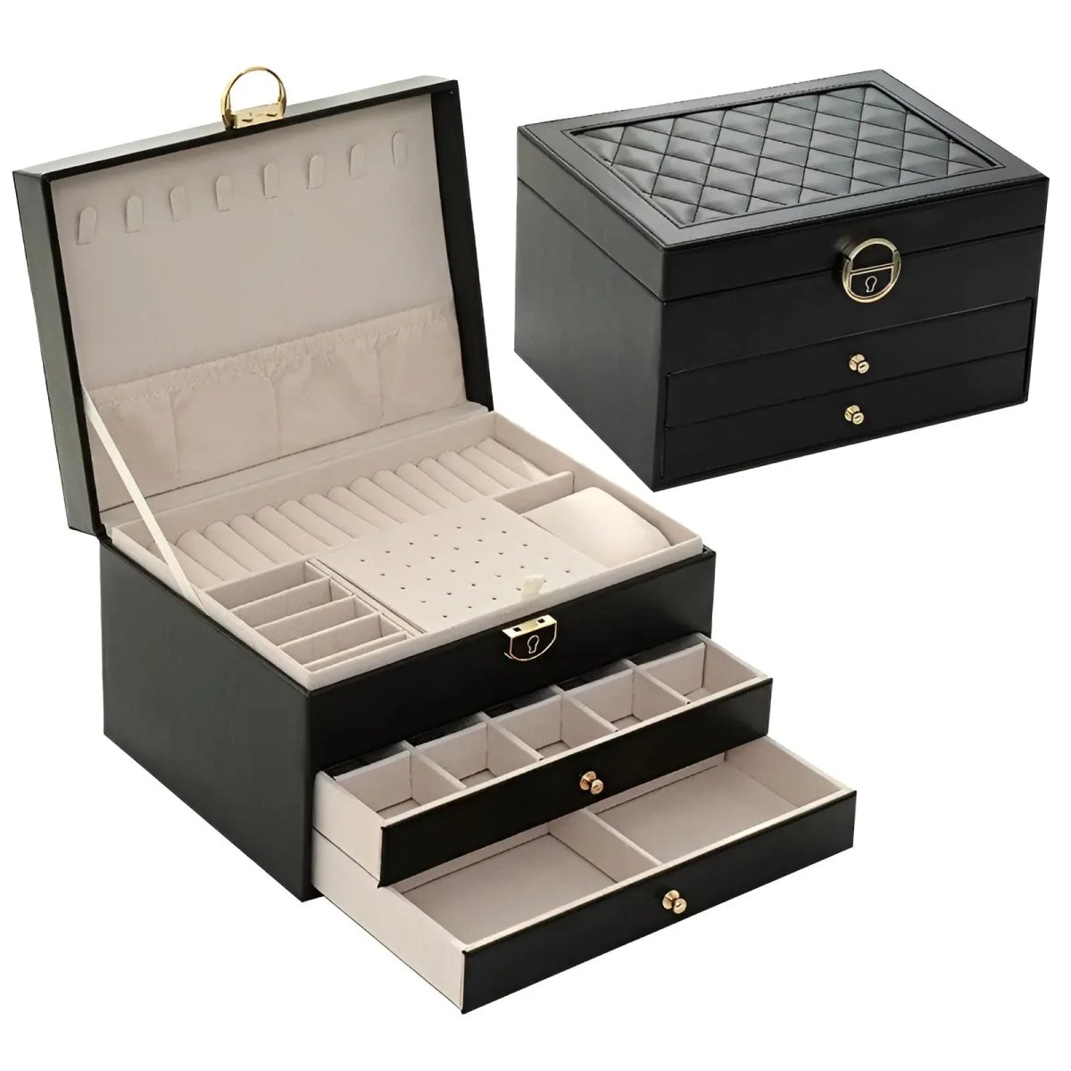 Vionara - Boîte à bijoux en simili cuir à compartiments superposés | Vionara