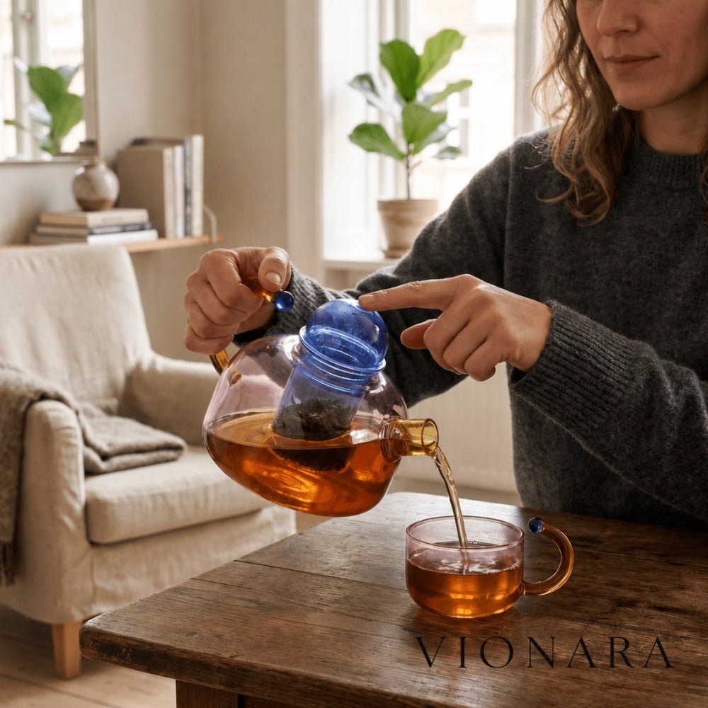 Vionara - Bouilloire translucide en verre borosilicate avec tasses | Vionara