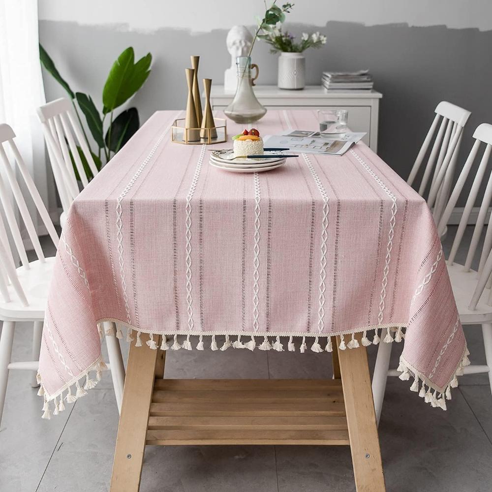 Vionara - Nappe coton-lin rayée brodée | Vionara