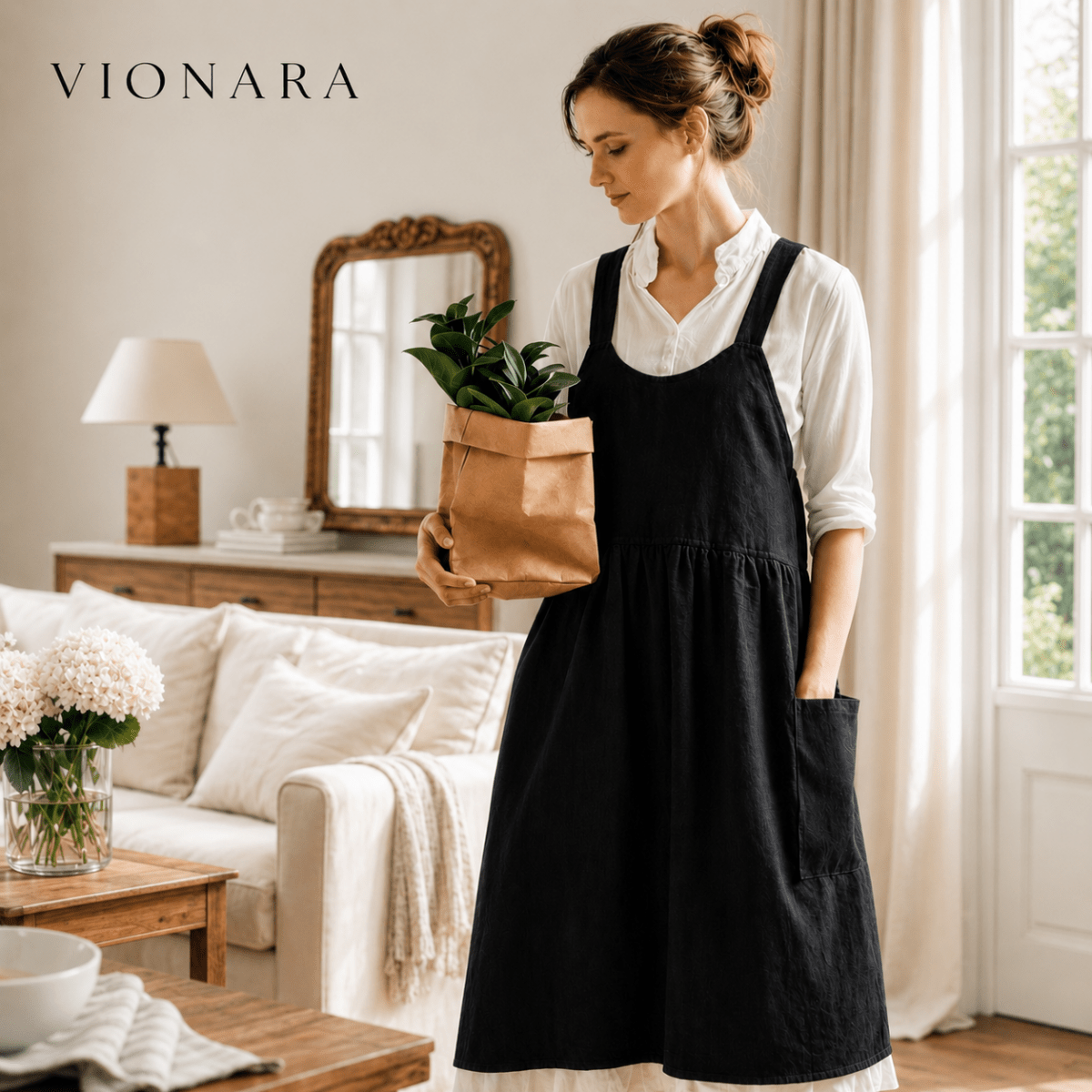 Vionara - Tablier en coton à dos croisé avec poches pratiques | Vionara