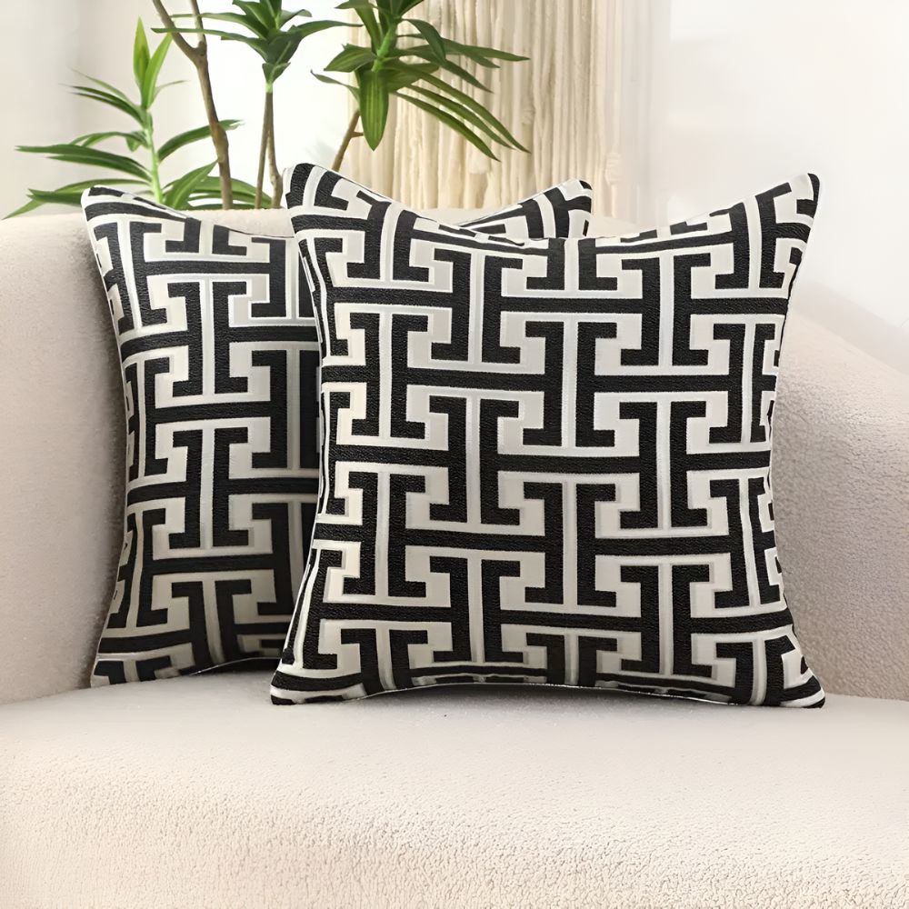 Vionara - Housse de coussin jacquard en velours texturé 45×45 cm