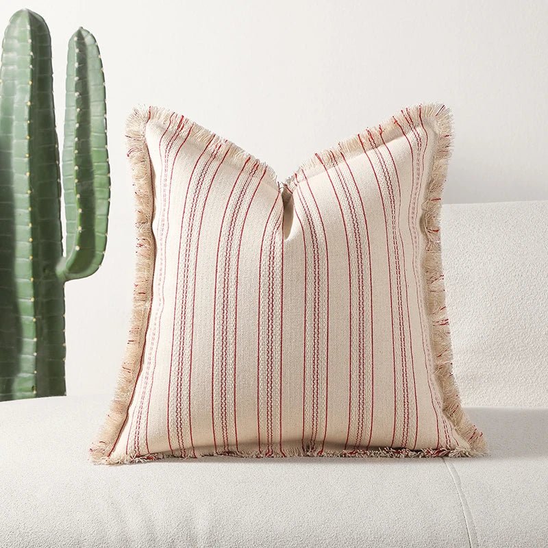 Vionara - Housse de coussin jacquard à franges en coton mélangé | Vionara