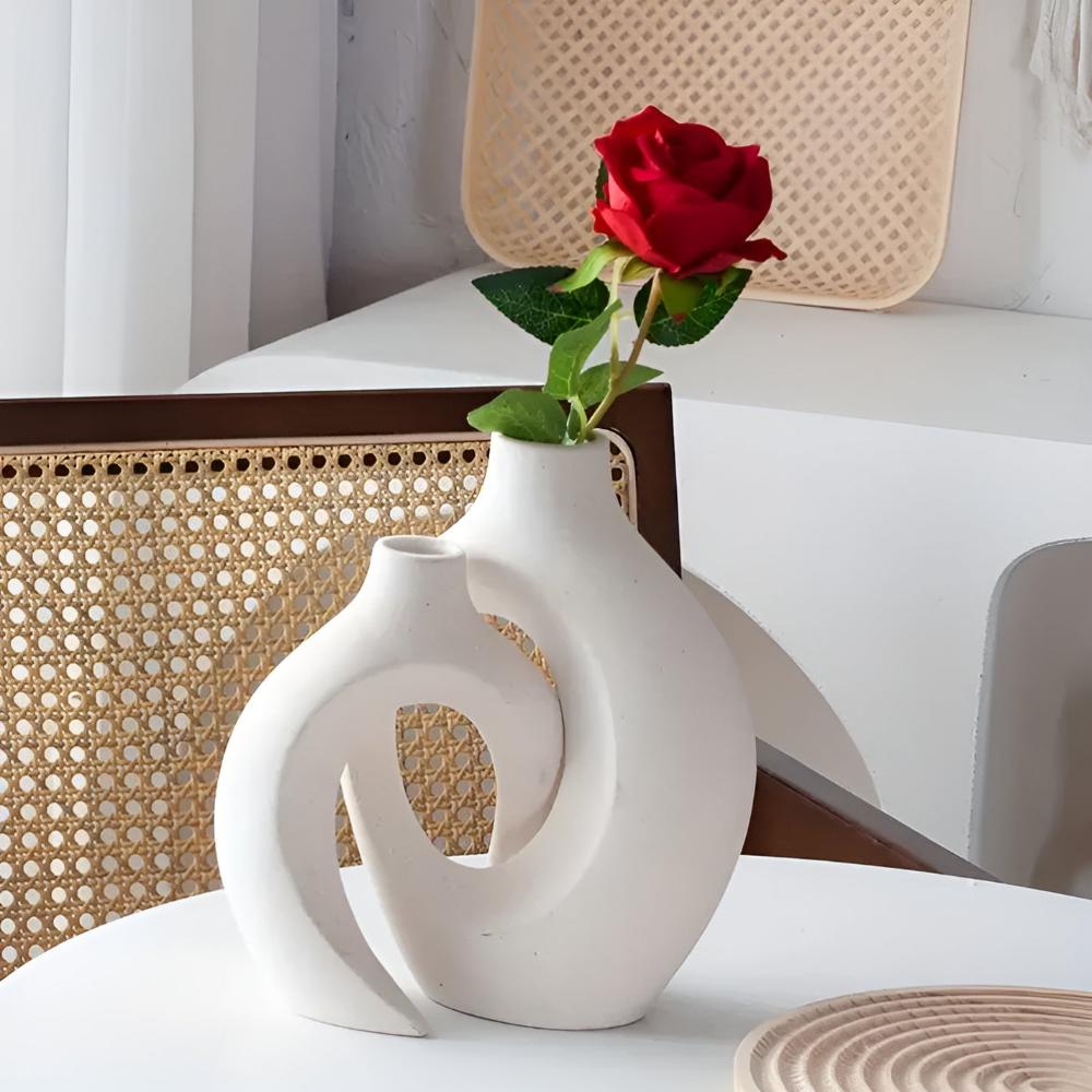 Vionara - Duo de vases en céramique mate, formes abstraites entrelacées