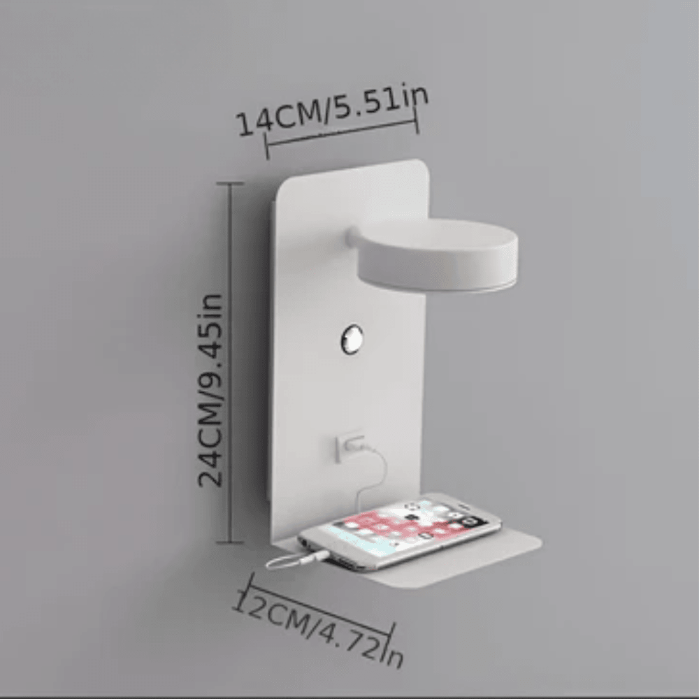 Vionara - Applique murale LED en aluminium avec étagère et port USB | Vionara