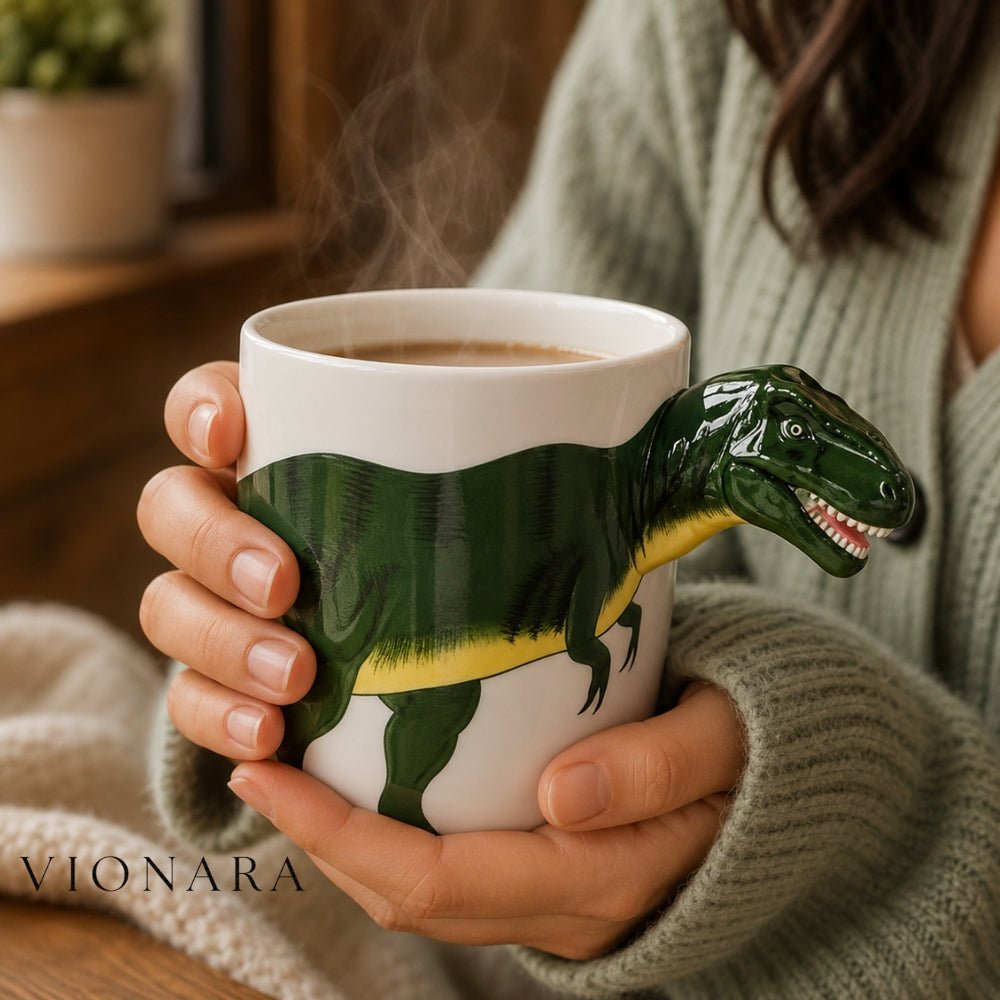 Vionara - Mug en céramique peint à la main – Motif dinosaure ludique | Vionara