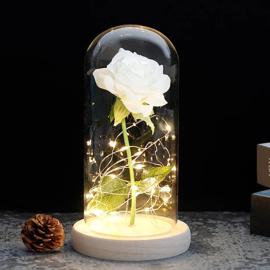 Vionara - Rose préservée sous cloche en verre avec éclairage LED | Vionara