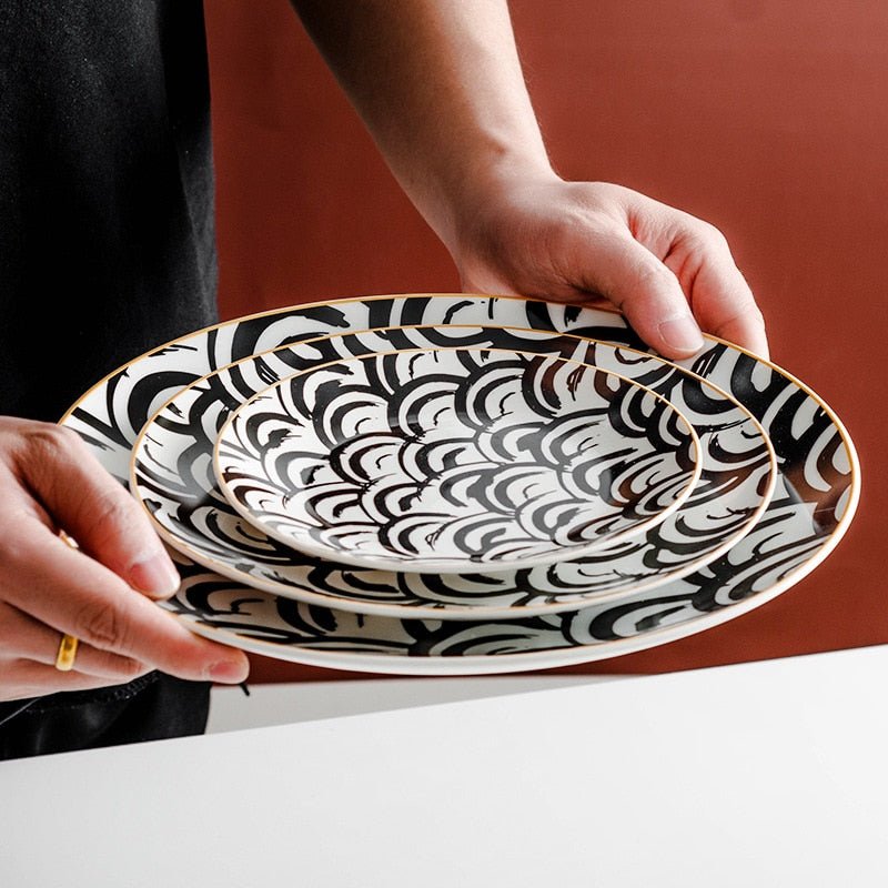 Vionara - Assiette en céramique ronde à motifs abstraits | Vionara