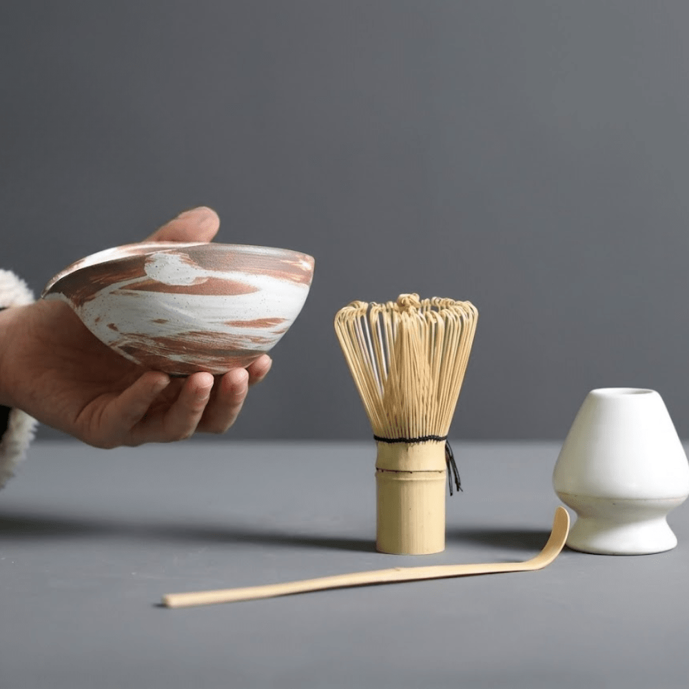 Vionara - Service à matcha japonais en céramique et bambou – 4 pièces