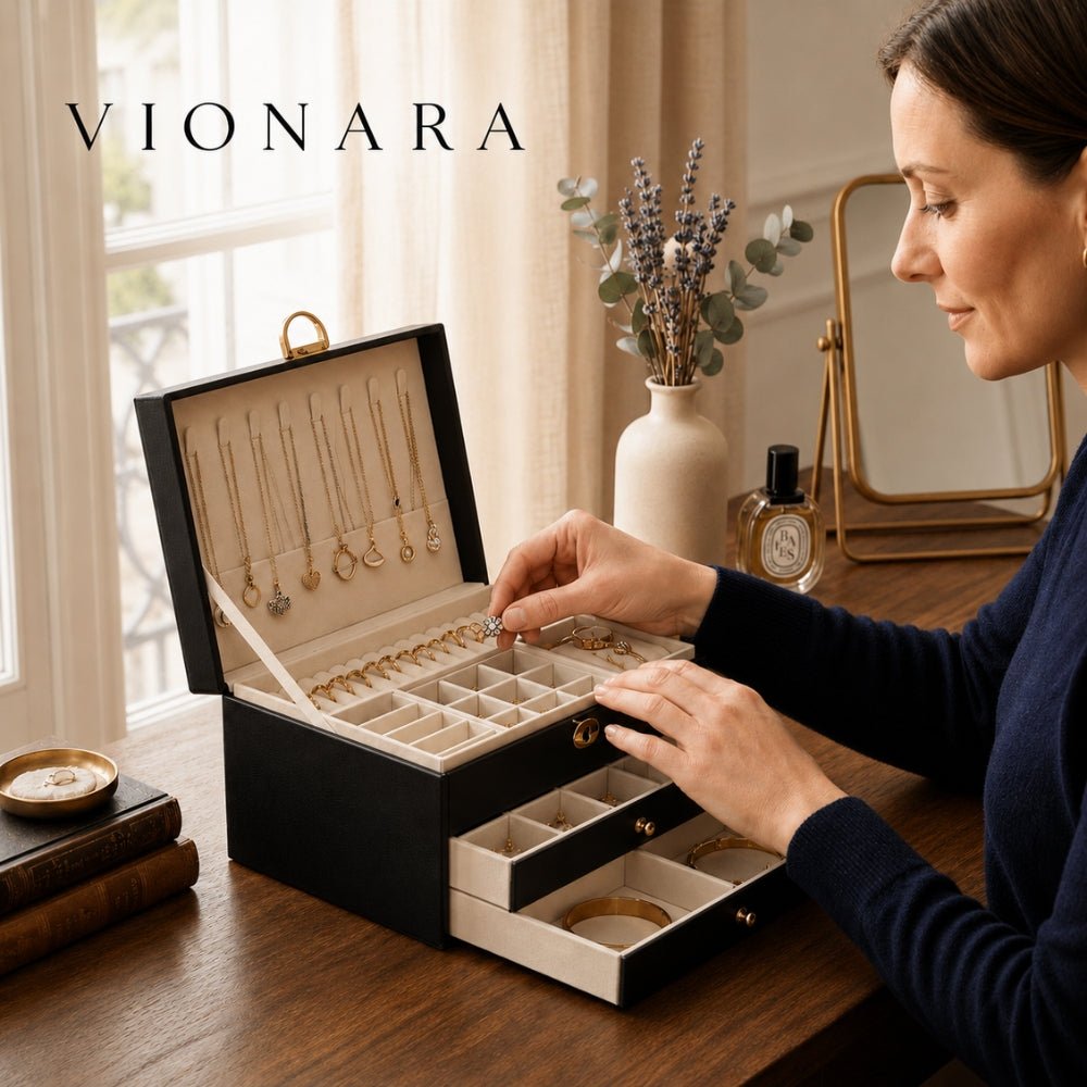 Vionara - Boîte à bijoux en simili cuir à compartiments superposés | Vionara