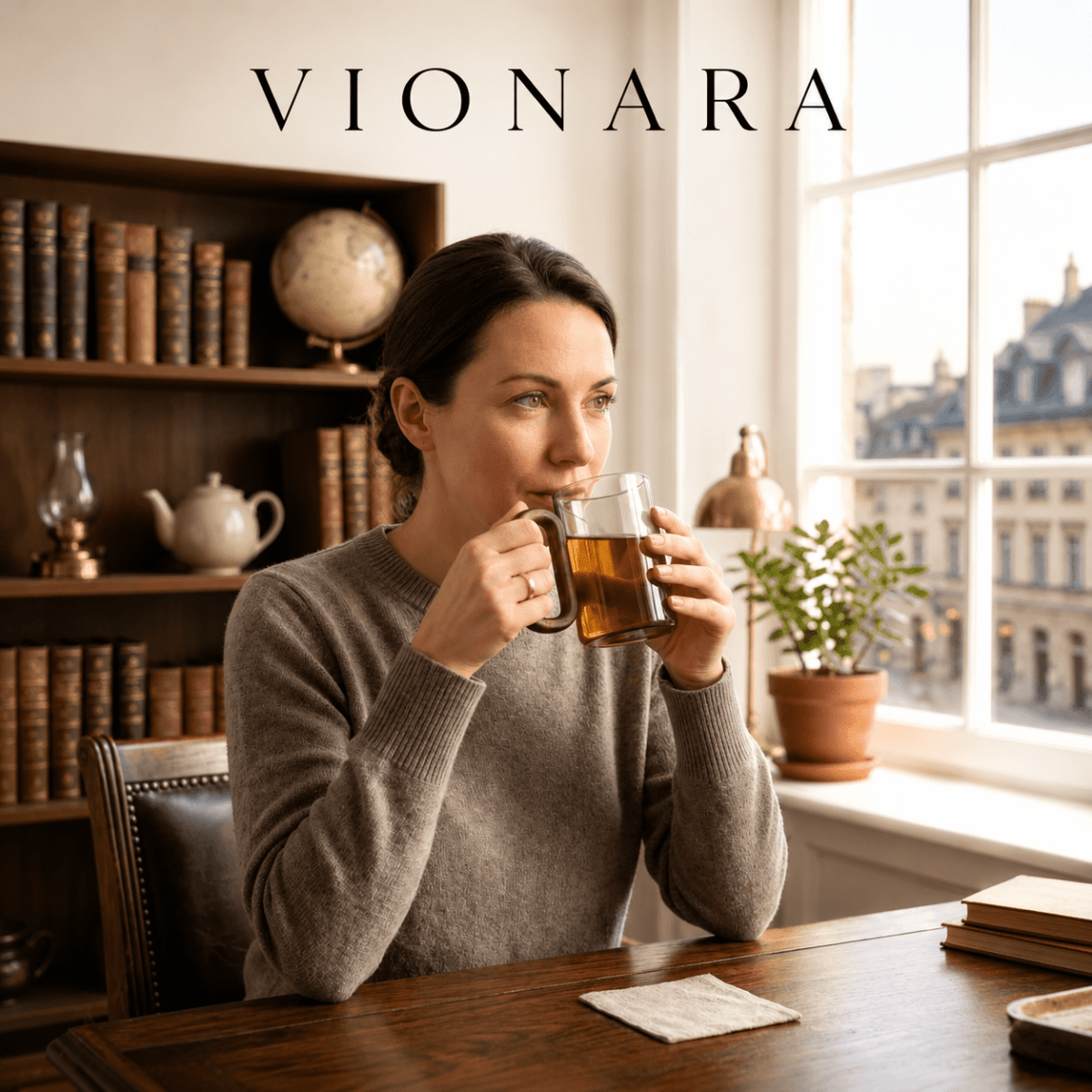 Vionara - Mug en verre borosilicate avec anse en bois naturel | Vionara