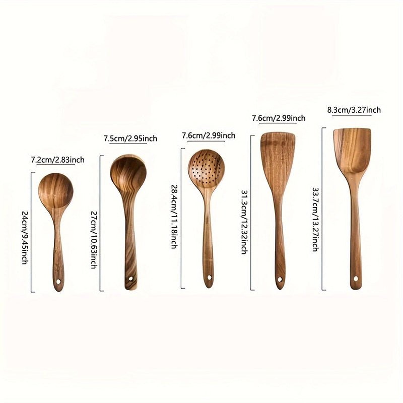 Vionara - Set d’ustensiles de cuisine en bois naturel (5 pièces) | Vionara