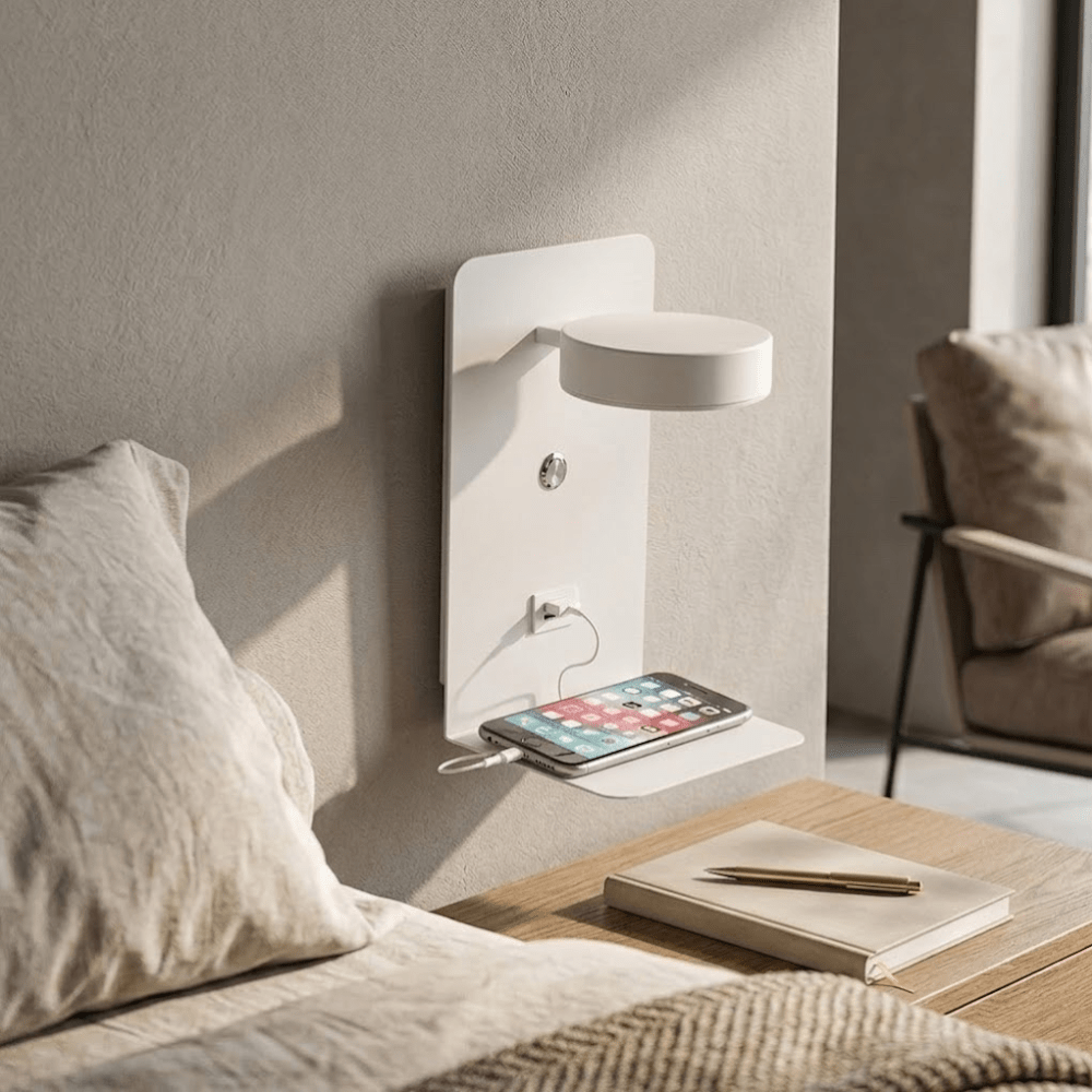 Vionara - Applique murale LED en aluminium avec étagère et port USB | Vionara