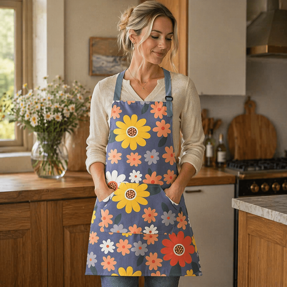 Vionara - Tablier de cuisine en coton enduit à imprimé floral vintage | Vionara