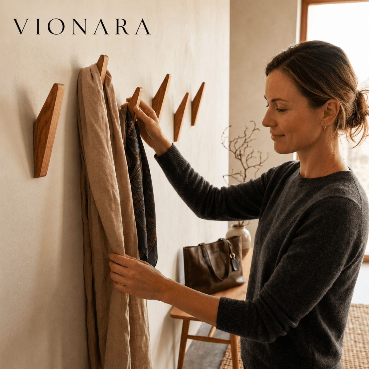 Vionara - Crochets muraux en bois naturel – Lot sculpté à la main | Vionara