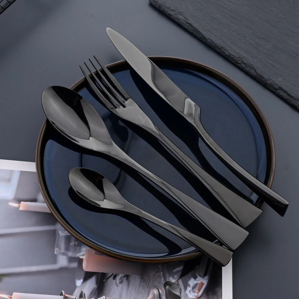 Vionara - Ménagère en acier inoxydable noir mat – Finition moderne | Vionara
