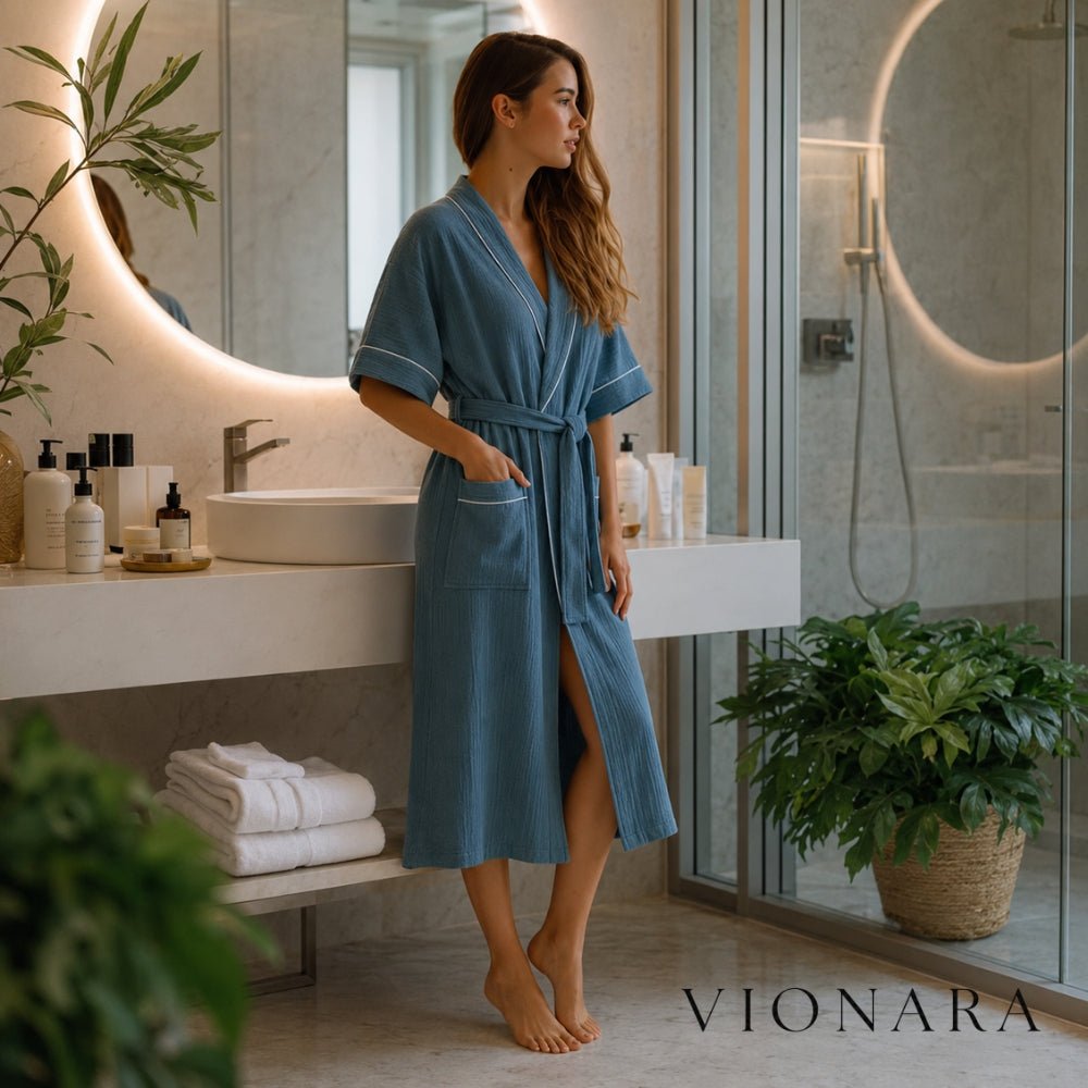 Vionara - Peignoir de bain en coton léger à manches courtes | Vionara