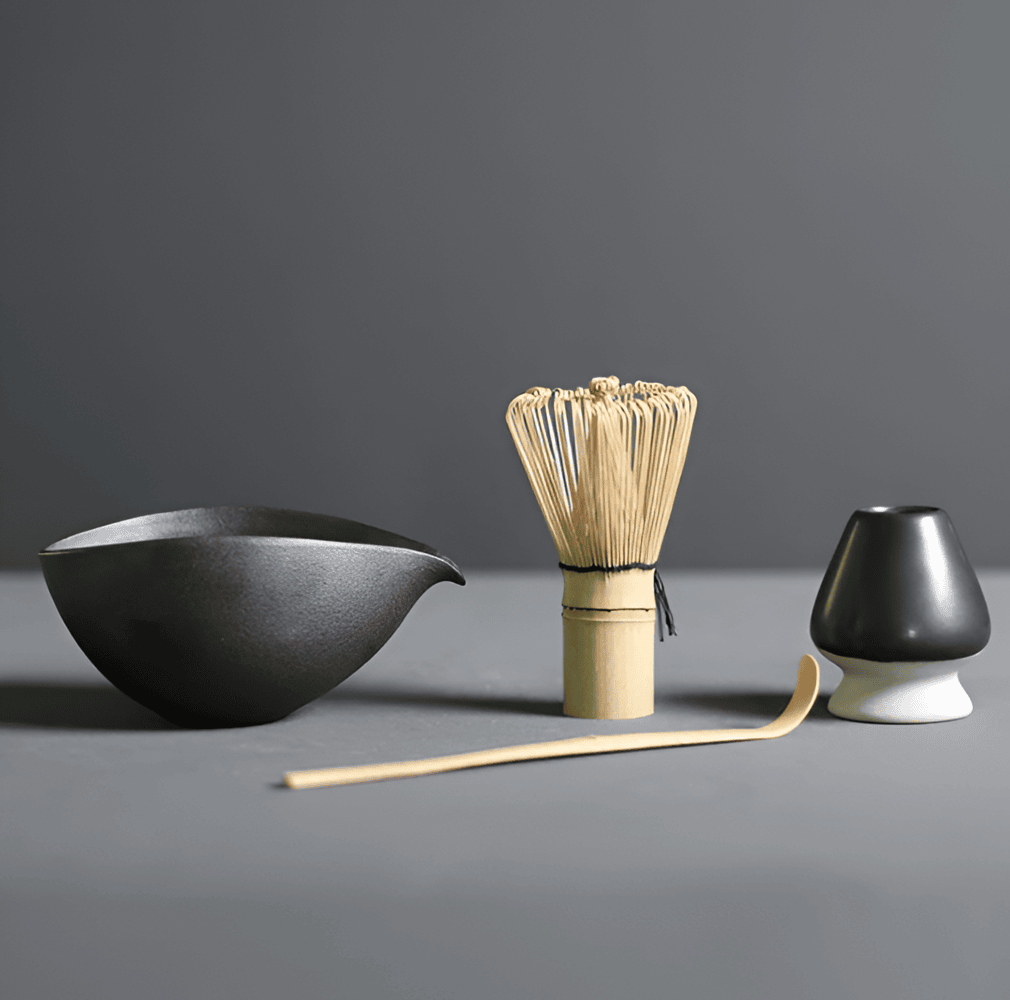 Vionara - Service à matcha japonais en céramique et bambou – 4 pièces