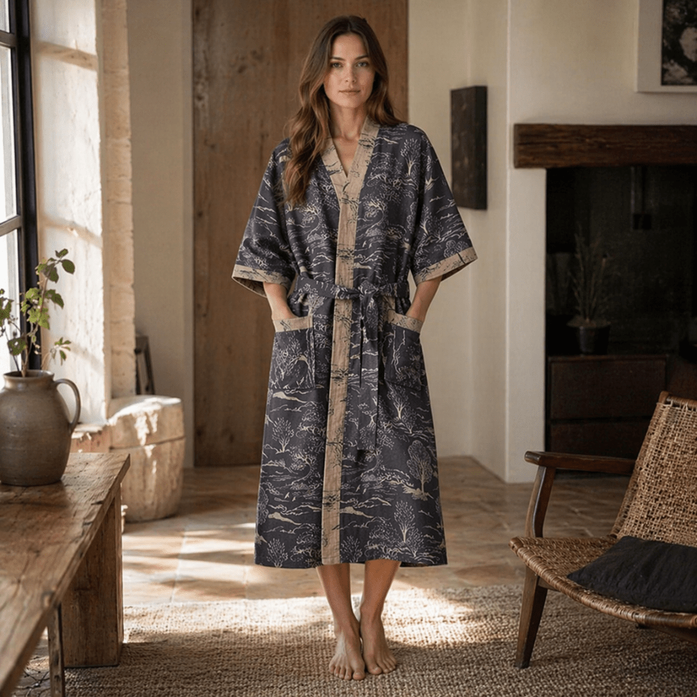 Vionara - Peignoir kimono en coton léger à double gaze | Vionara